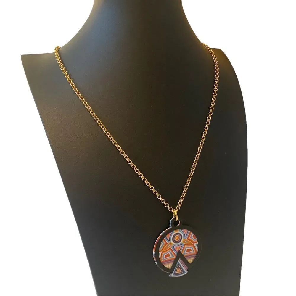 NDE Collection Abstract Multi-Colored Lightweight Pendant on Long Chain. - Picture 3 of 7